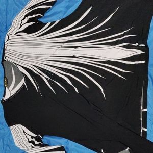 Black and white Valentina 3/4 sleeve shirt with silver rhinestone detail.